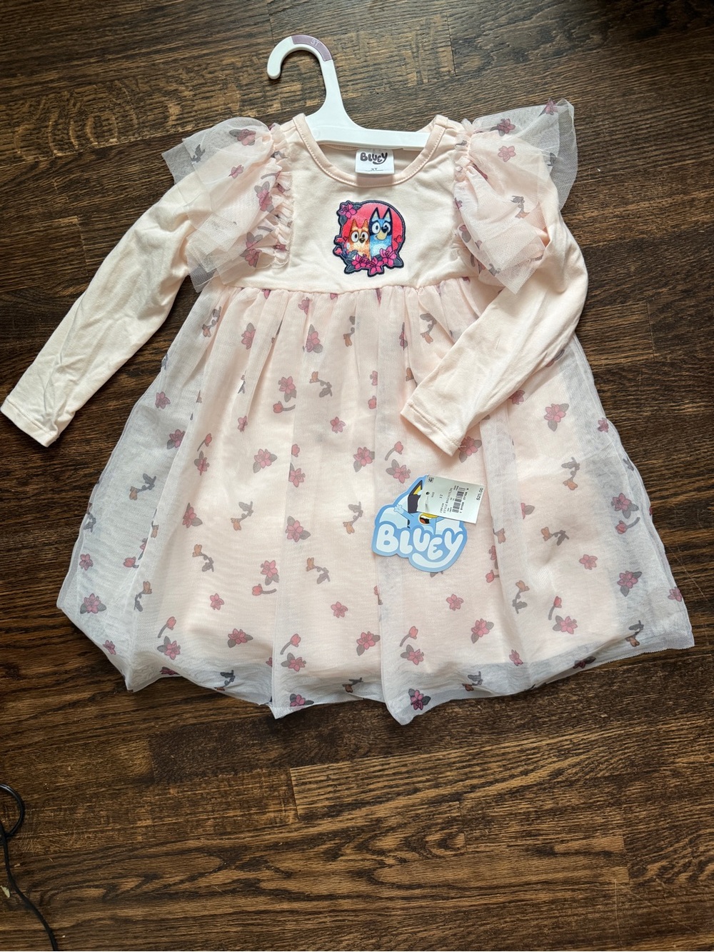 Toddler Girls' Bluey Light Pink Floral Tulle Dress